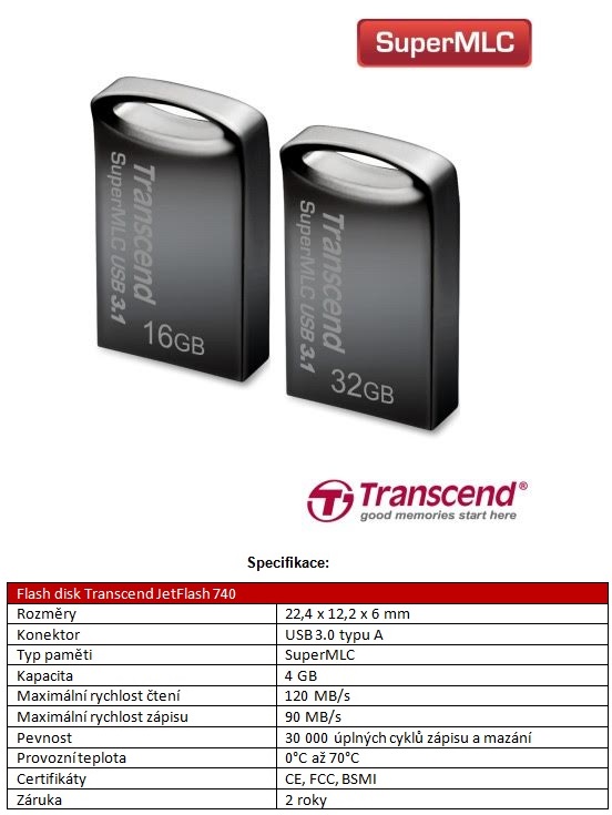 Transcend JetFlash 740: průmyslový SuperMLC flash disk 