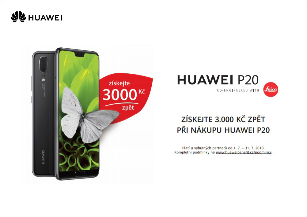 Huawei rozdává k telefonu P20 bonus 3 000 Kč