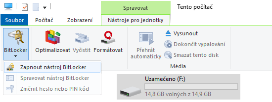 Zapnutí BitLockeru na USB disku