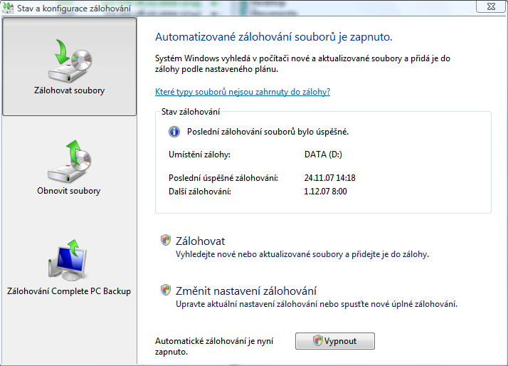 3 metody zálohování ve Windows Vista