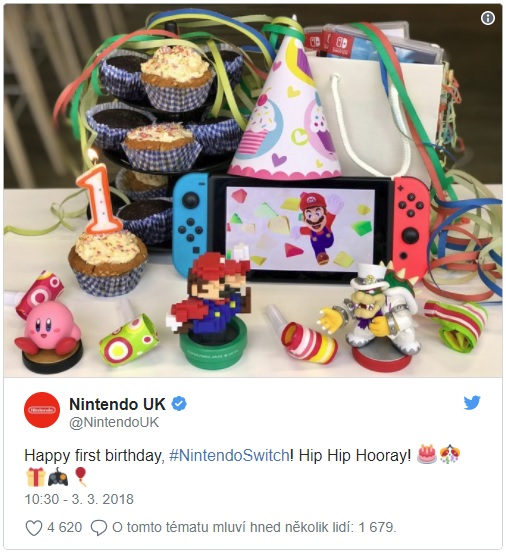 Nintendo Switch slaví první narozeniny