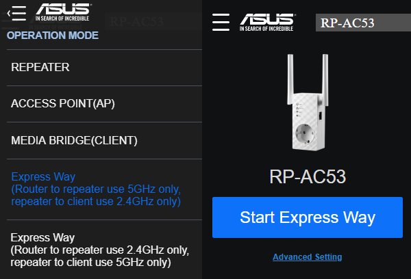 Rozdělení Extenderu na Wi-Fi AP a Wi-Fi klienta