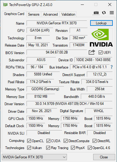 Asus GeForce RTX 3070 Noctua OC Edition 8GB: Chladič, který už nevylepšíte