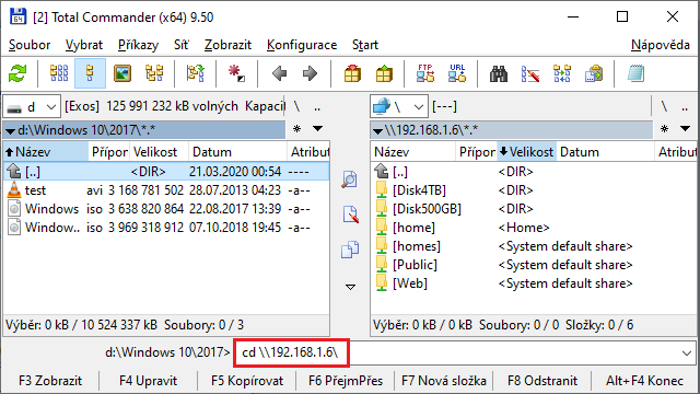 Přístup do složek pomocí TotalCommanderu
