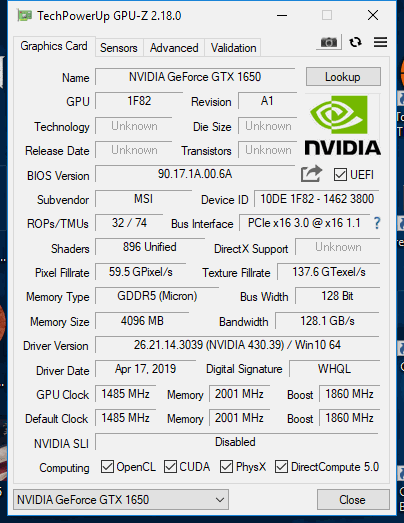 MSI Radeon RX 570 Armor 4G vs. GTX 1650 Gaming X