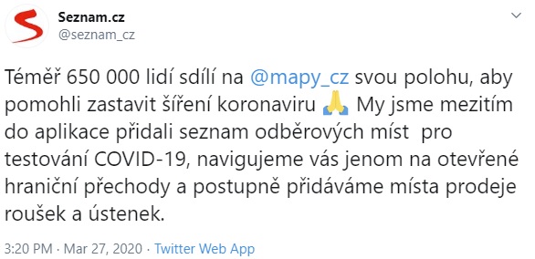 Aplikace Mapy.cz upozorní na výskyt osob s koronavirem v okolí. Do projektu se zapojily statisíce lidí