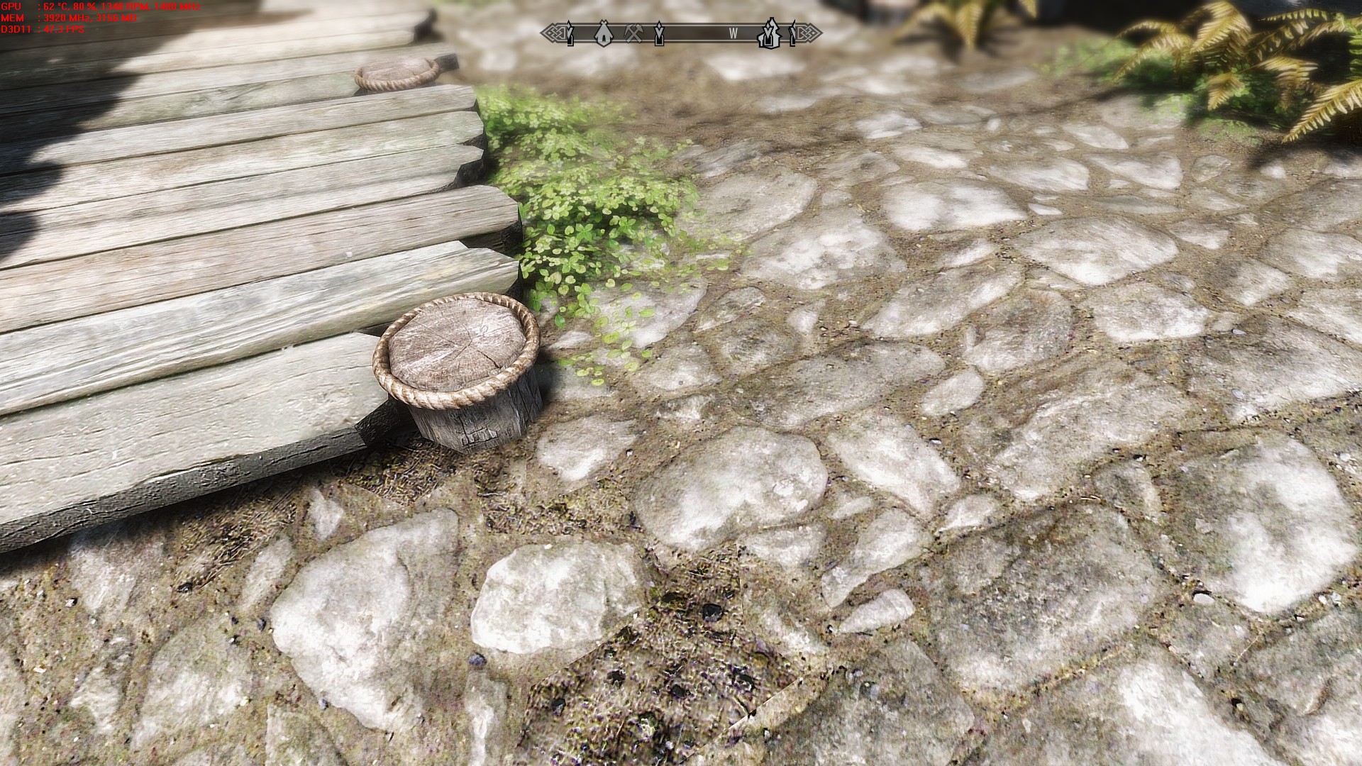 Riverwood, vanilla. Cesta je velká mazanice a dřevo vyšisované bez detailů.