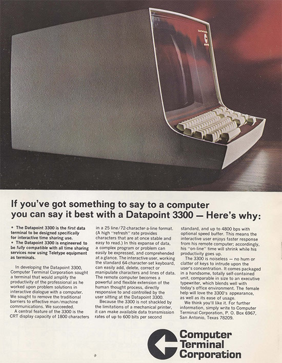 Datapoint 3300 v dobové reklamě, zdroj: VintageComputer.net