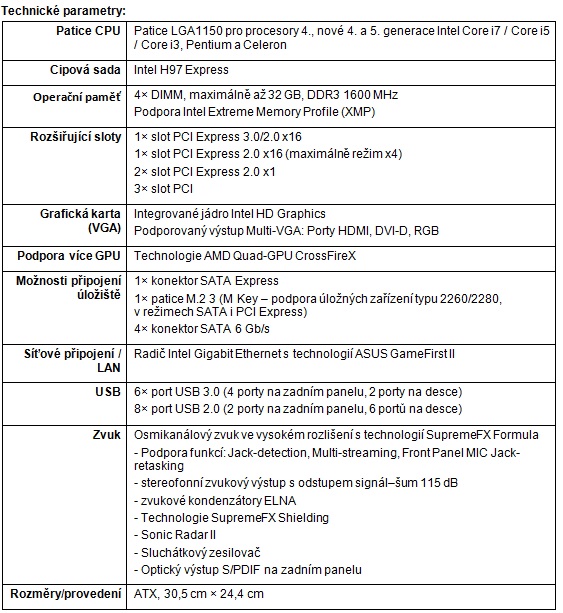 V Česku se prodává cenově dostupná deska pro hráče Asus H97-Pro Gamer