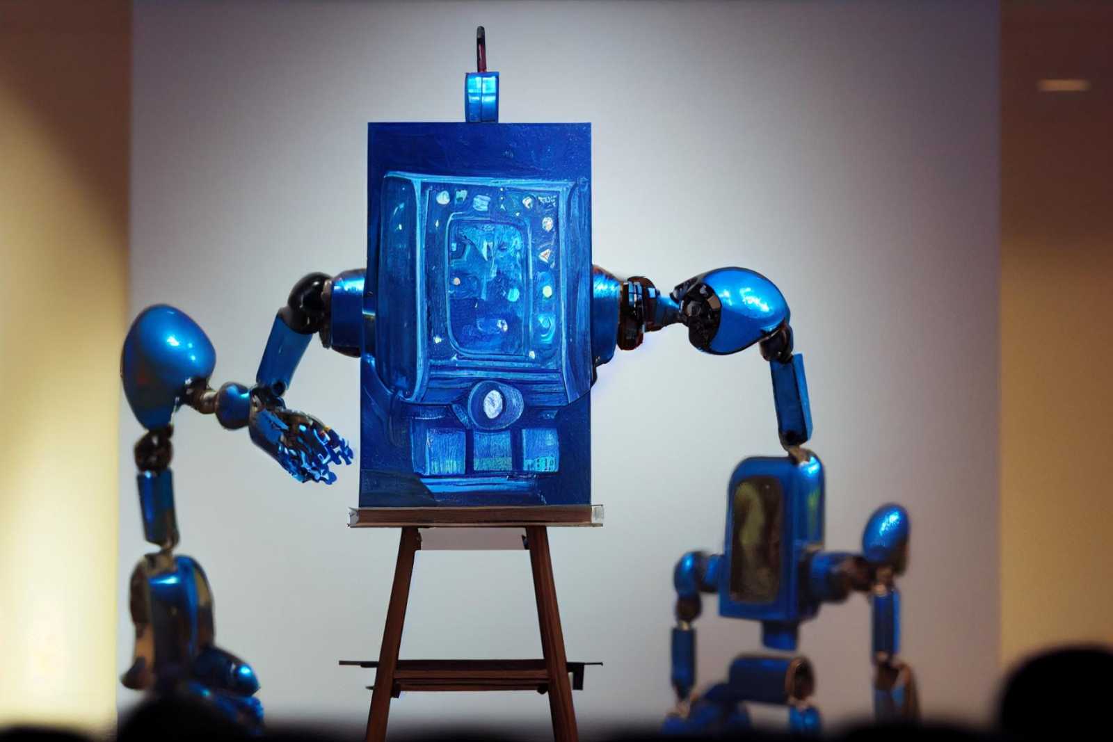 001-davida752_blue_shiny_four_handed_robot_painting_a_pictur