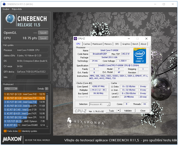 Výsledek v Cinebench R11.5