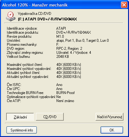 MSI DR16-B, čipování motoru na verzi "DVD+R DL"