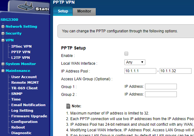 Nastavení PPTP VPN