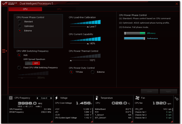 Nastavení napájecí kaskády je v menu Dual Intelligent Processor