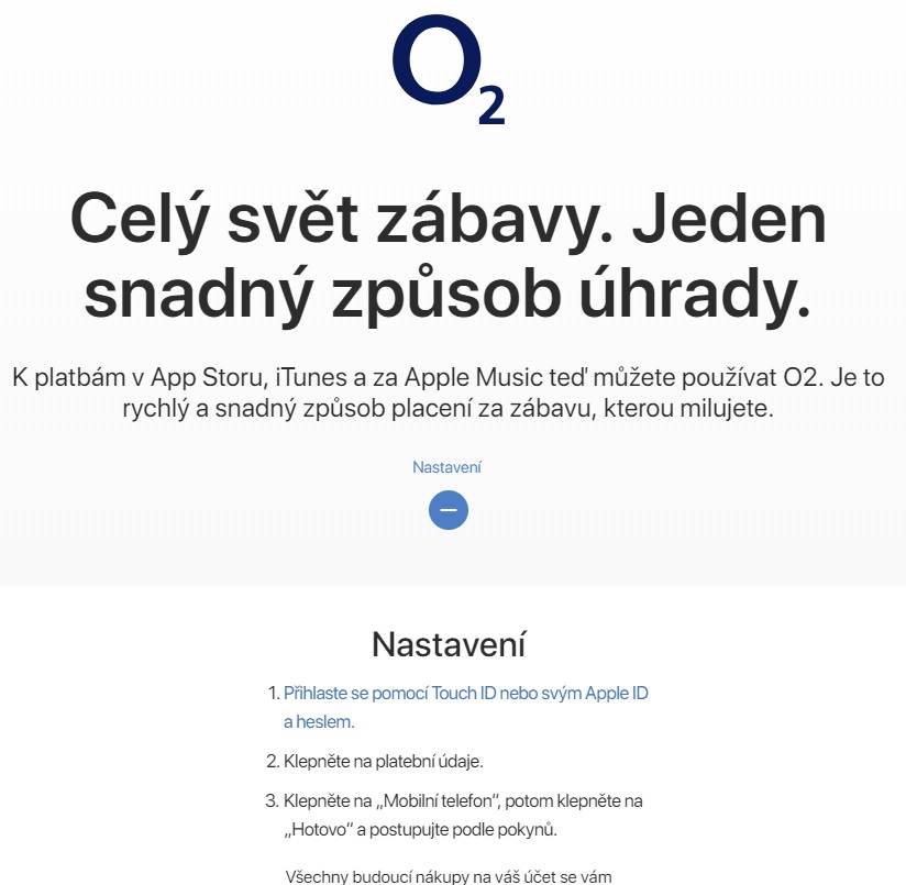 Zákazníci O2 mohou platit za nákupy v App Store, Apple Music a iTunes v rámci vyúčtování