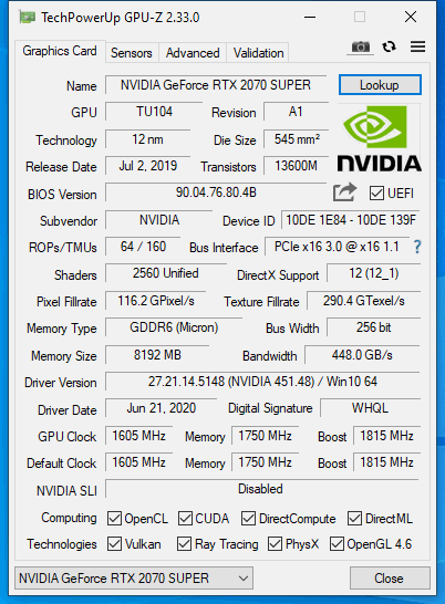 KFA2 GeForce RTX 2070 Super EX (1-Click OC) v testu