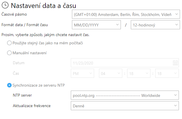 Volba časového serveru - NTP