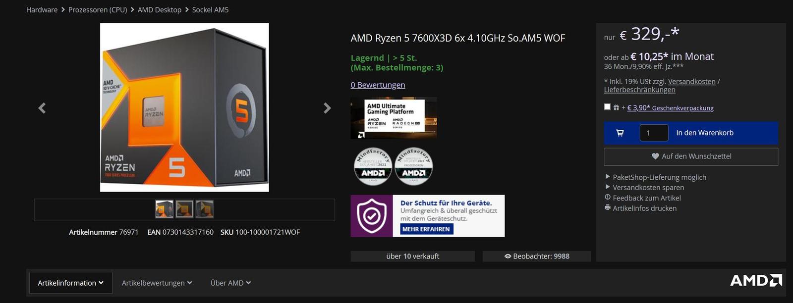 Máte valuty? AMD Ryzen 5 7600X3D už je k dostání v Německu