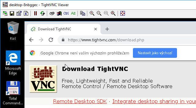 Připojení na vzdálený počítač pomocí TightVNC