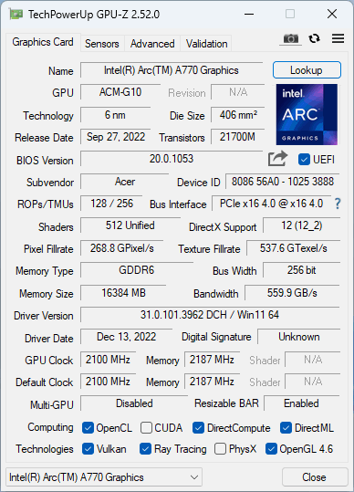 Acer Predator BiFrost Intel Arc A770 OC: 16 GB paměti za devět tisíc