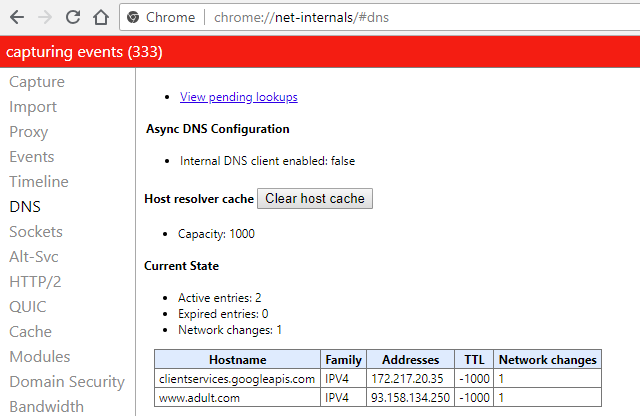 DNS cache prohlížeče Google Chrome