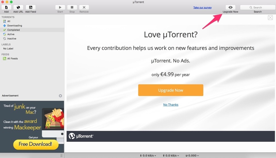 uTorrent nabízí verzi bez reklam, která je levnější než původní profesionální verze