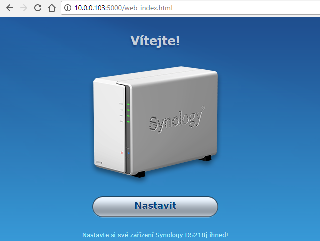 Uvítací obrazovka NAS