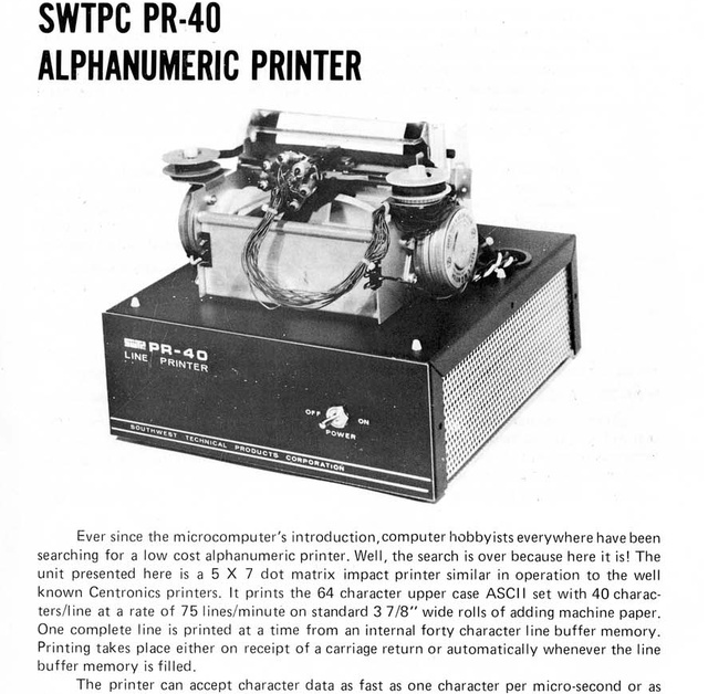 PR-40 z katalogu Southwest Technical Products Corp. (cca 1976), snímek pro swtpc.com poskytl Gary Kay