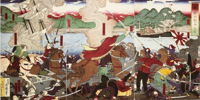 "Land And Naval Battle of Hakodate" by Original uploader was Per Honor et Gloria at en.wikipedia -  Transferred from en.wikipedia.. Licensed under Public domain via Wikimedia Commons.