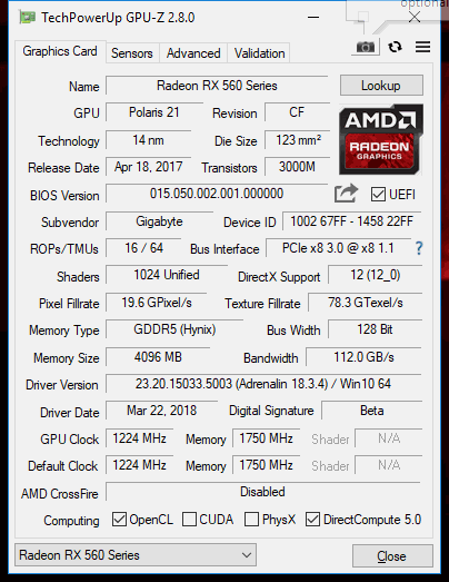 Gigabyte RX 560 OC rev. 2.0 v testu: Zase trable s revizemi