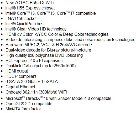 Mini-ITX od Zotac: H55-ITX WiFi s podporou Core i7