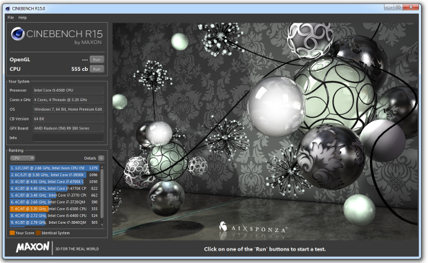 Výkon procesoru v Cinebench R15