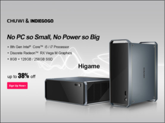 Chuwi HiGame: první mini-PC s Core i7-8709G s grafikou Radeon RX Vega M GH