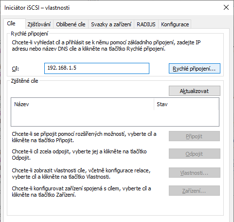 Připojení k iqn.2000-01.com.synology:data.Target-1