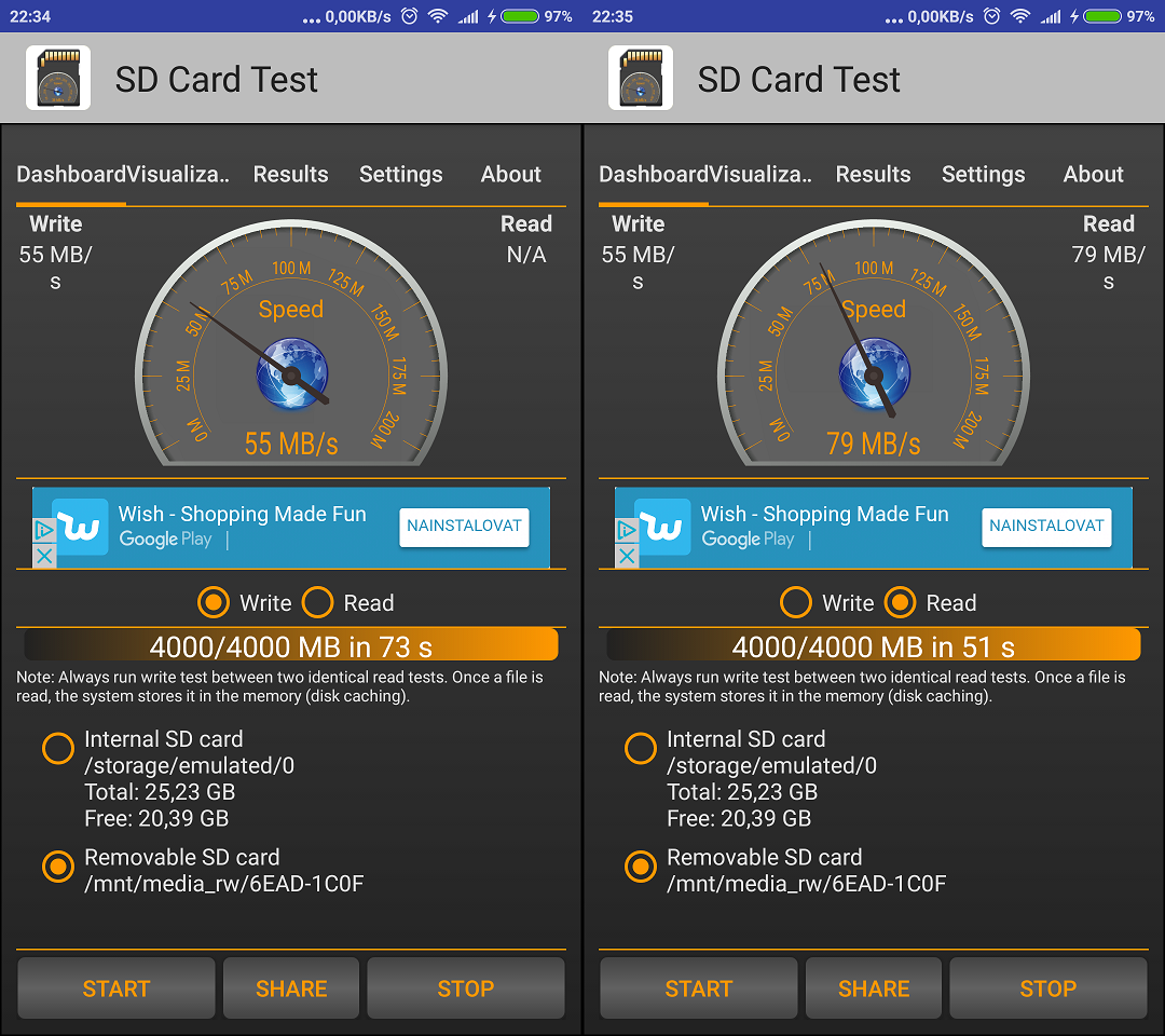 Deset 64GB karet microSD: rychlost v mobilu s Androidem