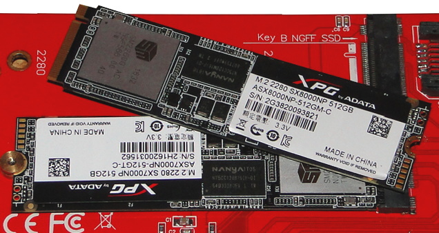 2× 512 GB NVMe SSD od ADATA: XPG SX7000 a SX8000