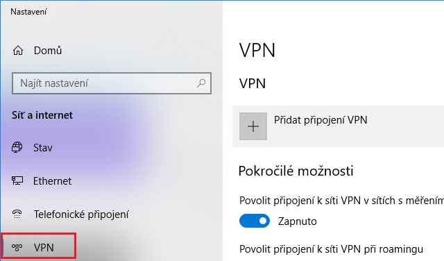 Vytváření VPN připojení