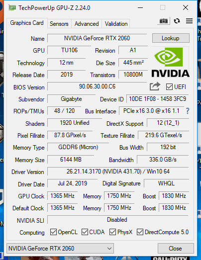 Gigabyte RTX 2060 Gaming OC Pro rev. 2.0 v testu