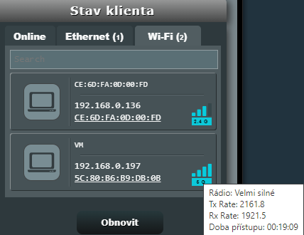 Status klienta v administraci AP