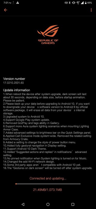 ASUS ROG Phone II získává oficiální Android 10