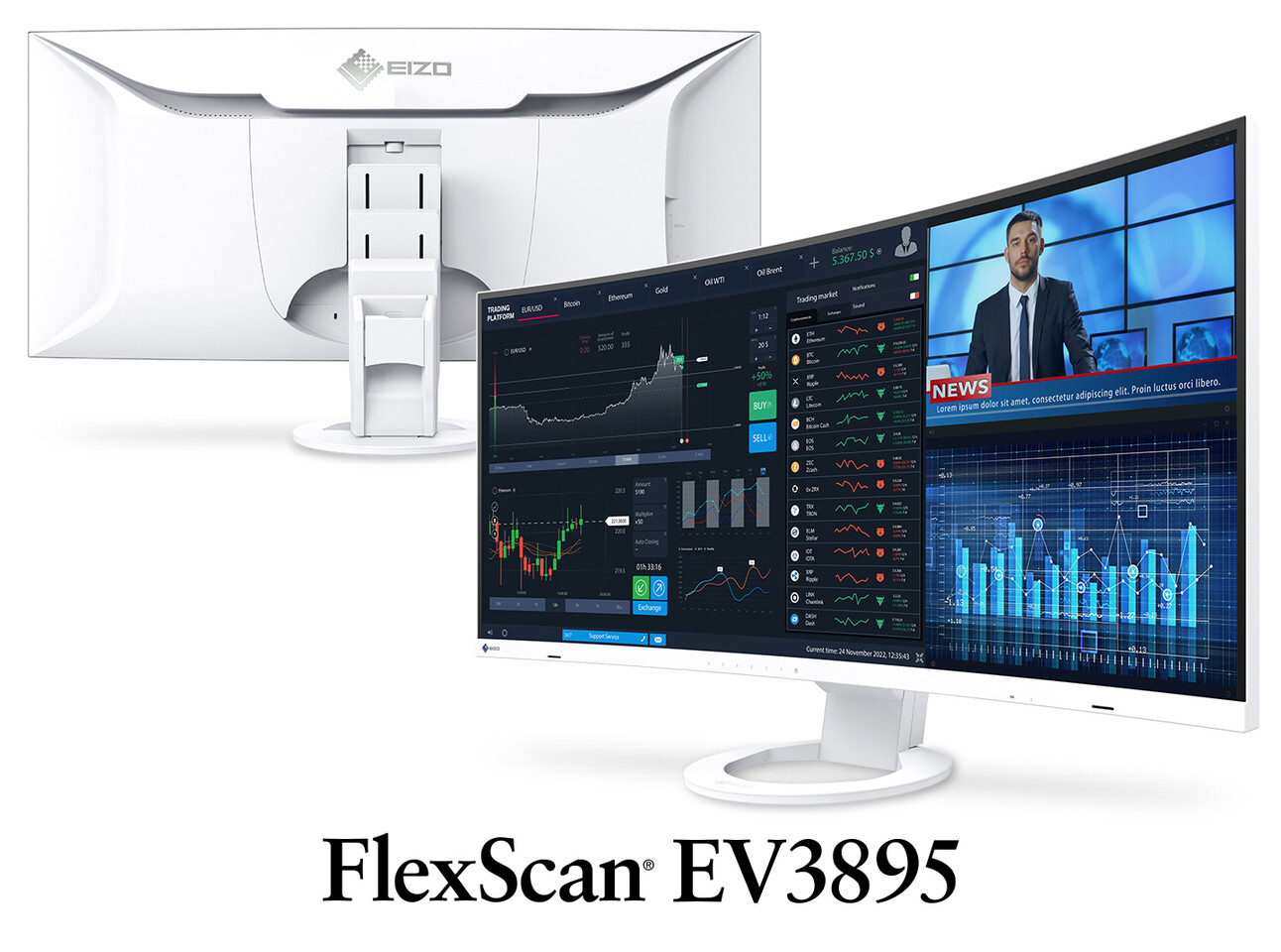  EIZO FlexScan EV3895 je 37,5" monitor s rozlišením 3 840 × 1 600 px