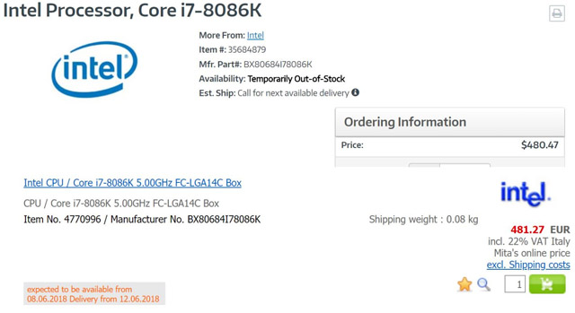 Výroční Intel Core i7-8086K poodhalen. Jedná se o první x86 procesor s taktem 5 GHz