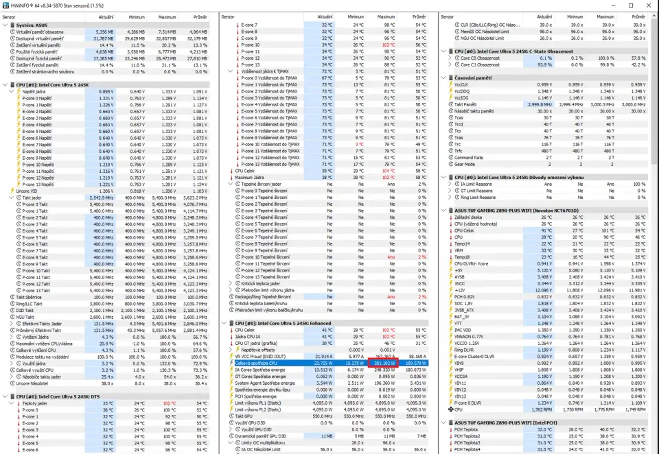 Krátkodobá spotřeba 261 Wattů