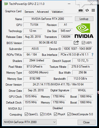 Test Asus ROG Strix RTX 2080 O8G: výkon i bez špuntů v uších