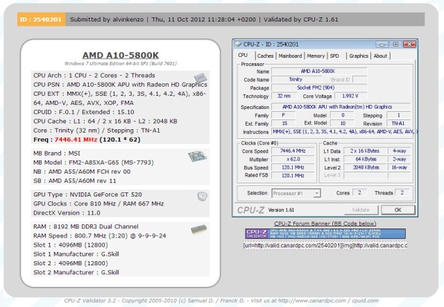 Nový světový rekord: APU AMD A10-5800K tikalo na frekvenci 7446 MHz