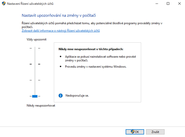 Nastavení UAC