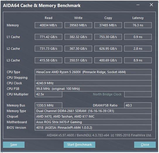 AIDA64 benchmark - XPG Spectrix D80 2660 MHz CL16-16-16-39