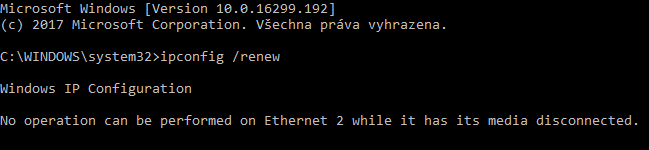 ipconfig /renew - obnovení IP adresy.