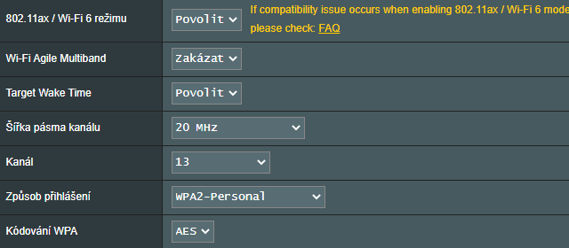 Wi-Fi 6 na 2.4 GHz při šířce kanálu 20 MHz