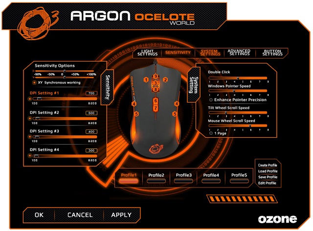 Ozone Argon Ocelote World: laserová symetrická herní myš 